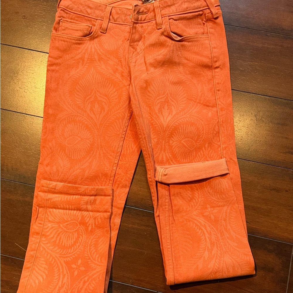 True Religion Orange Patterned Straight Leg Jeans